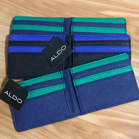 NEW Aldo Slim Wallet Black/Blue/Green - Picture 1 of 4